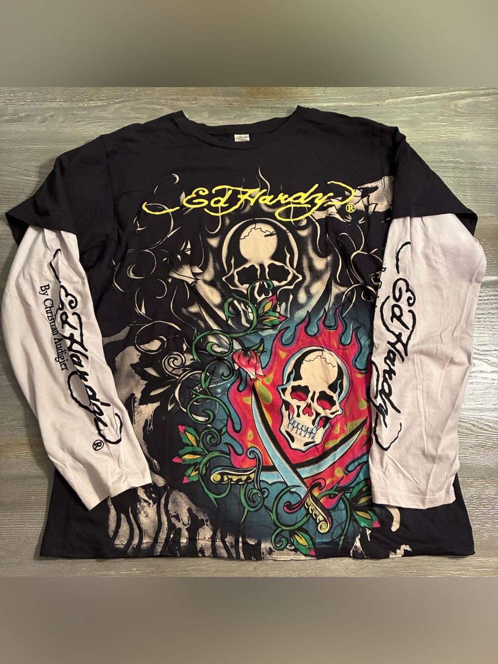 Ed Hardy Y2K Christian Audigier Layered Shirt XL VTG Authentic RARE